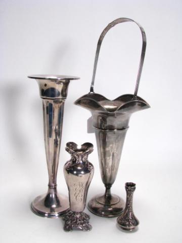 Appraisal: Group of sterling vases and basket including sterling weighted basket