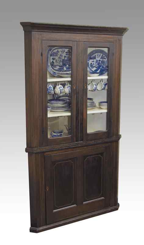 Appraisal: PENNSYLVANIA STRING INLAID CORNER CUPBOARD door glass top with string