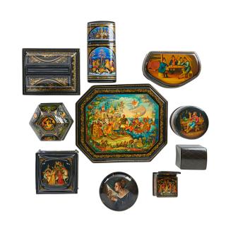 Appraisal: RUSSIAN LACQUER BOXES Ten Including a Mstiora cigar box and