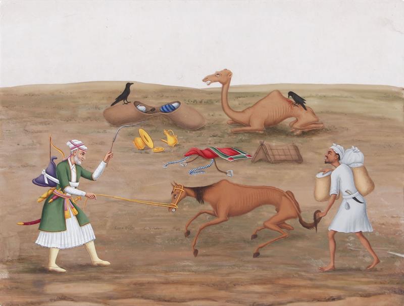 Appraisal: INDIAN SCHOOL TWO FIGURES WITH HORSE AND CAMEL Ink and