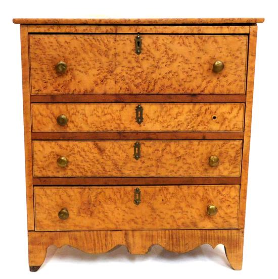 Appraisal: Early th C diminutive chest of drawers figured maple four