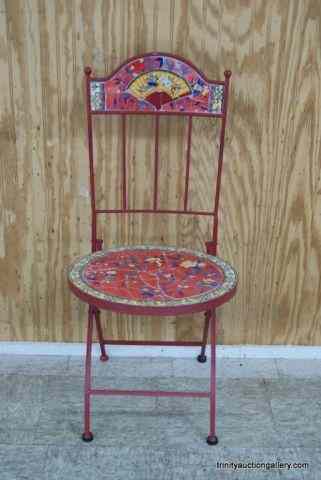 Appraisal: Vintage Iron Mosaic Tile Folding ChairThis is for a very