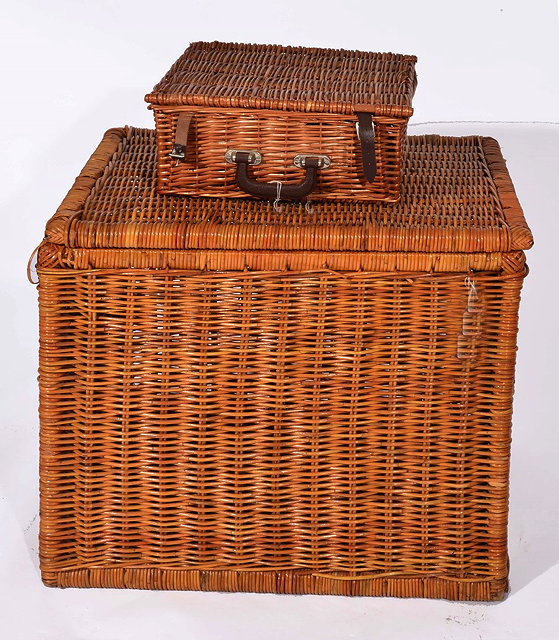 Appraisal: A LARGE WICKER LINEN BASKET cm wide and a similar