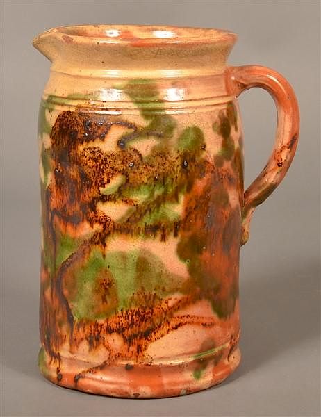 Appraisal: Redware Pitcher Attributed to J Eberly Co Good Multi-glazed Redware