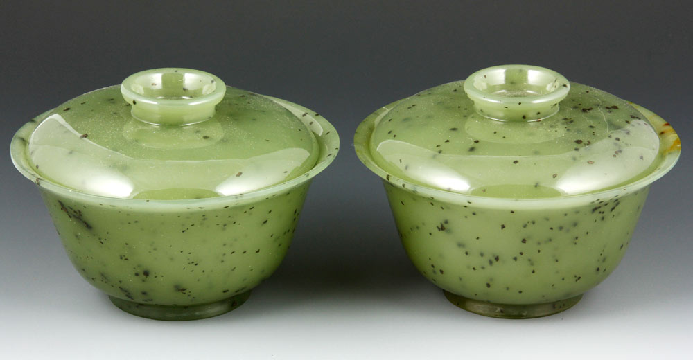 Appraisal: - Chinese Jade Bowls Pair of jade bowls China spinach