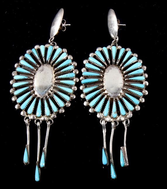 Appraisal: Navajo Sterling Silver Turquoise Floral Earrings Offered in this lot