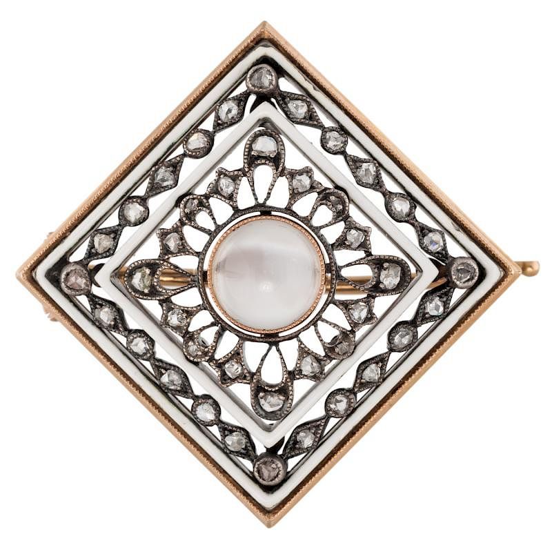 Appraisal: A FABERGE GOLD DIAMONDS AND MOONSTONE BROOCH WORKMASTER S MARK