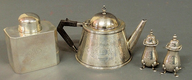 Appraisal: - Sterling silver tea caddy sterling silver teapot h and