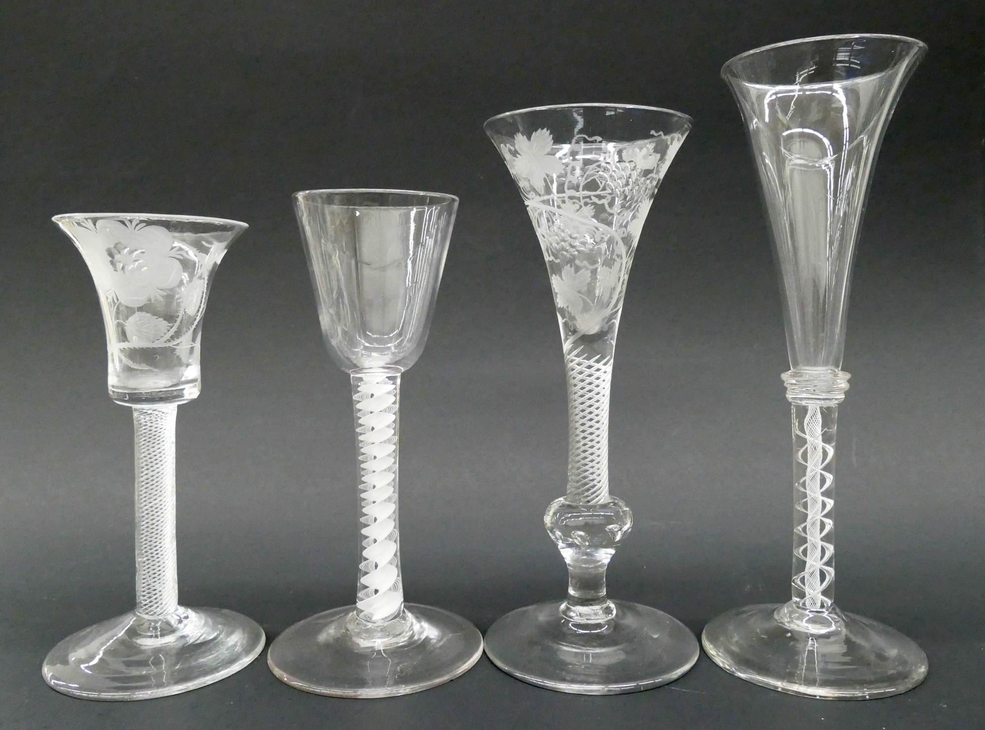 Appraisal: pc th Century English Twist Stem Wine Glasses Includes Jacobite