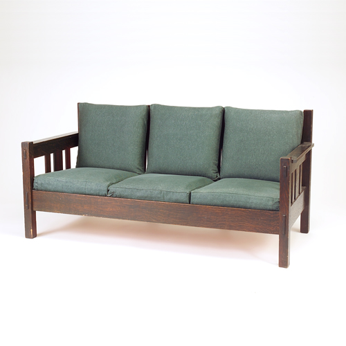 Appraisal: STICKLEY BROTHERS Drop-arm three-section settle with three slats under arms