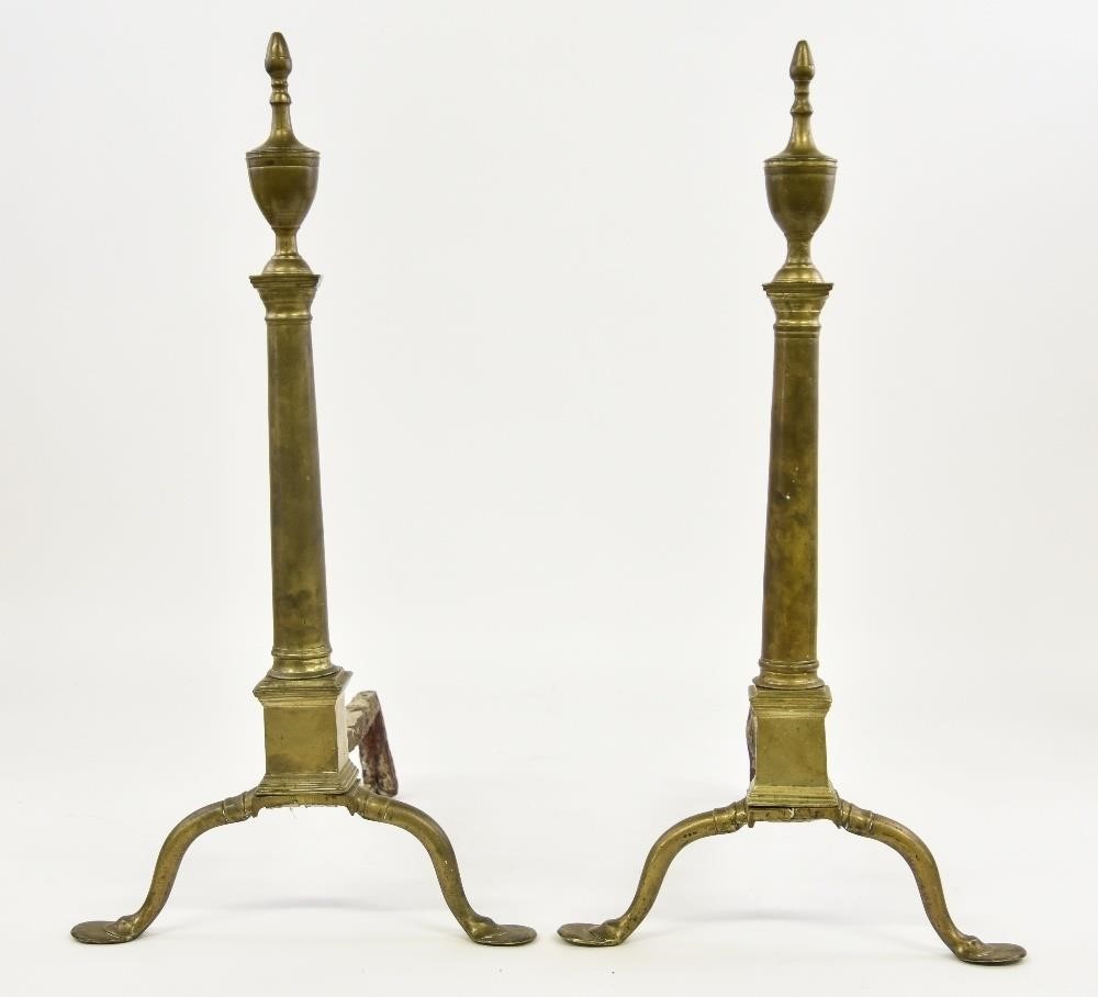 Appraisal: Pair of Federal Philadelphia brass andirons circa with urn finials