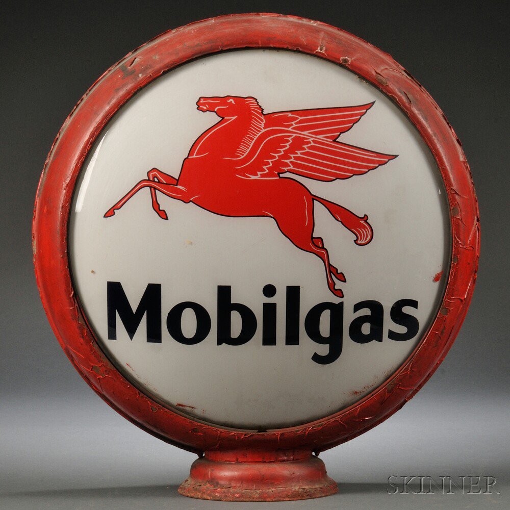 Appraisal: Vintage Mobilgas Gas Pump Globe Sign painted glass panels with