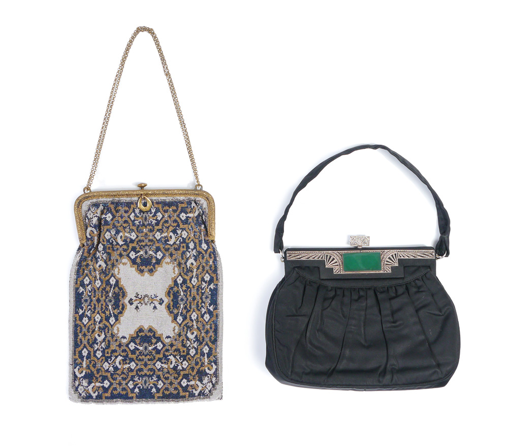 Appraisal: ART DECO PURSES CA 'S Sterling marcasite and chrysoprase detail