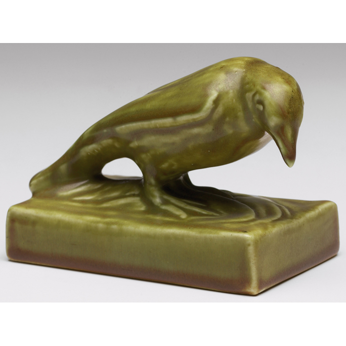 Appraisal: Good Rookwood paperweight rook covered in a green and brown