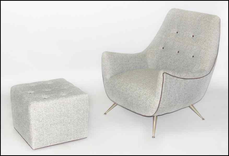 Appraisal: CONTEMPORARY UPHOLSTERED CHAIR AND OTTOMAN Chair '' x '' x