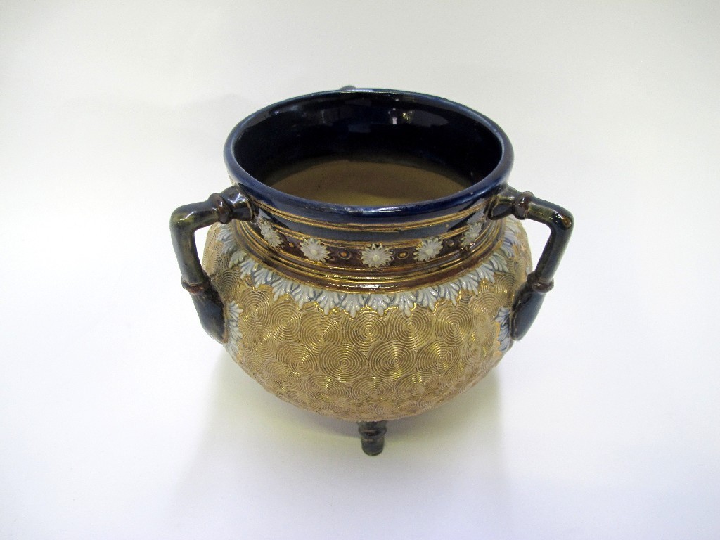 Appraisal: Doulton Lambeth stoneware cauldron with blue and green glaze borders