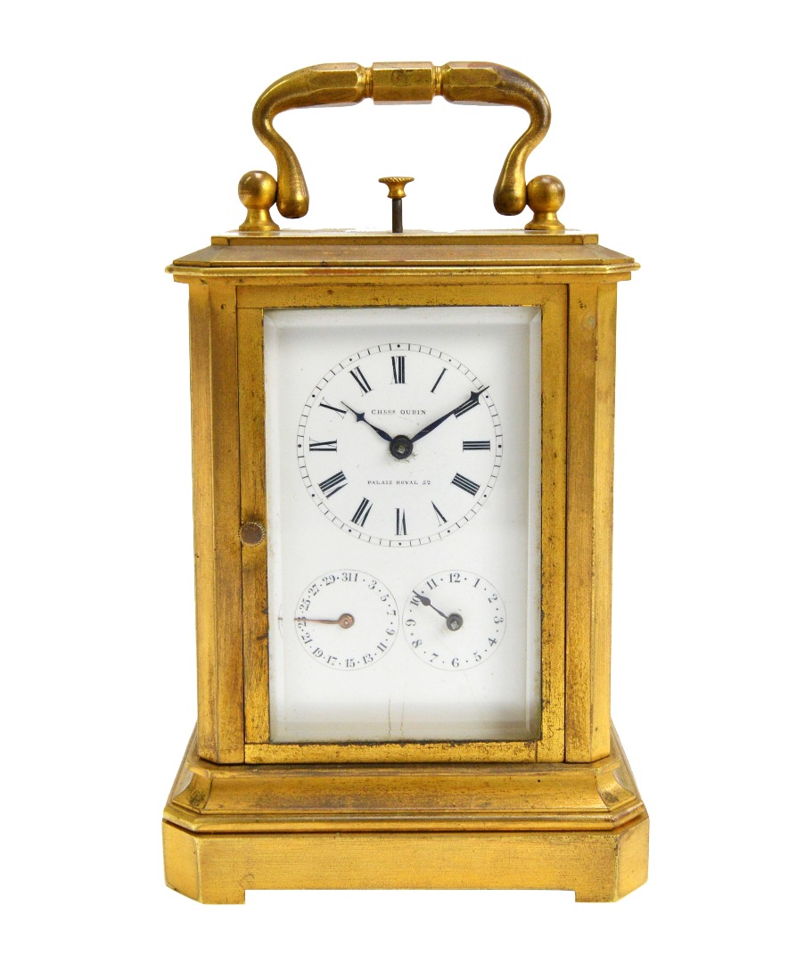 Appraisal: A French brass cased striking and quarter repeating carriage clock