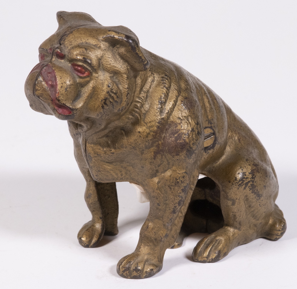 Appraisal: CAST IRON SEATED BULLDOG STILL BANK s Iron Figural Bank