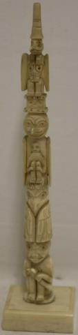 Appraisal: LATE TH C CARVED NORTHWEST COAST WALRUS IVORYTOTEM POLE ON