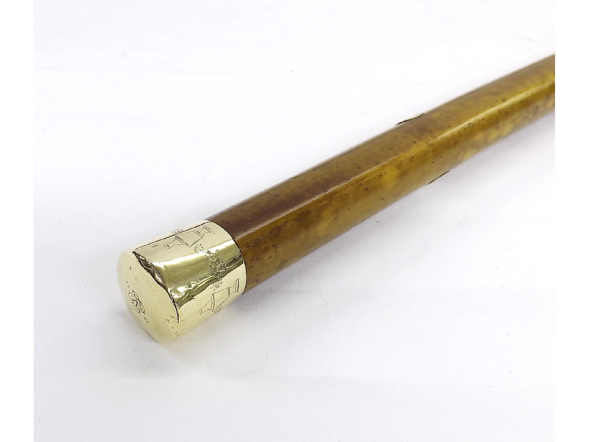 Appraisal: Malacca cane with rose gold finial and horn foot cap