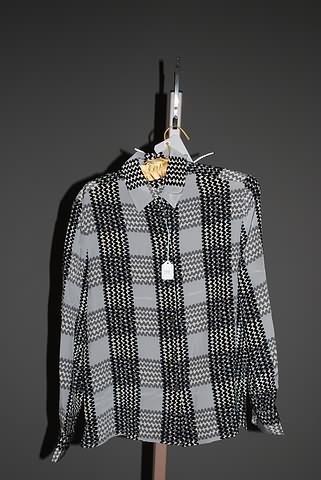 Appraisal: Bill Blass rickrack print black gray white button front shirt