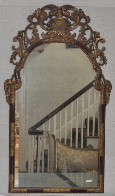 Appraisal: Queen Anne Style Decorated Rococo Mirror with paint and gilt