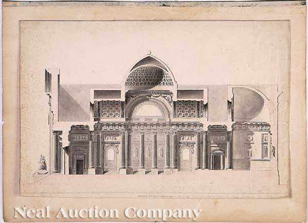 Appraisal: Gabriel-Pierre-Martin Dumont French - Section Drawing of a Church Project