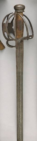 Appraisal: A composite English baskethilted sword Straight inch double edged blade