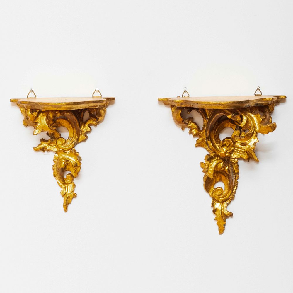 Appraisal: Two Small Italian Giltwood Brackets The larger x x in