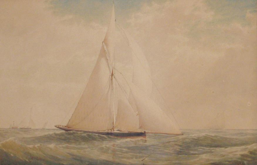 Appraisal: JOHN HALL A Gaff Rigged Cutter near a bouy signed