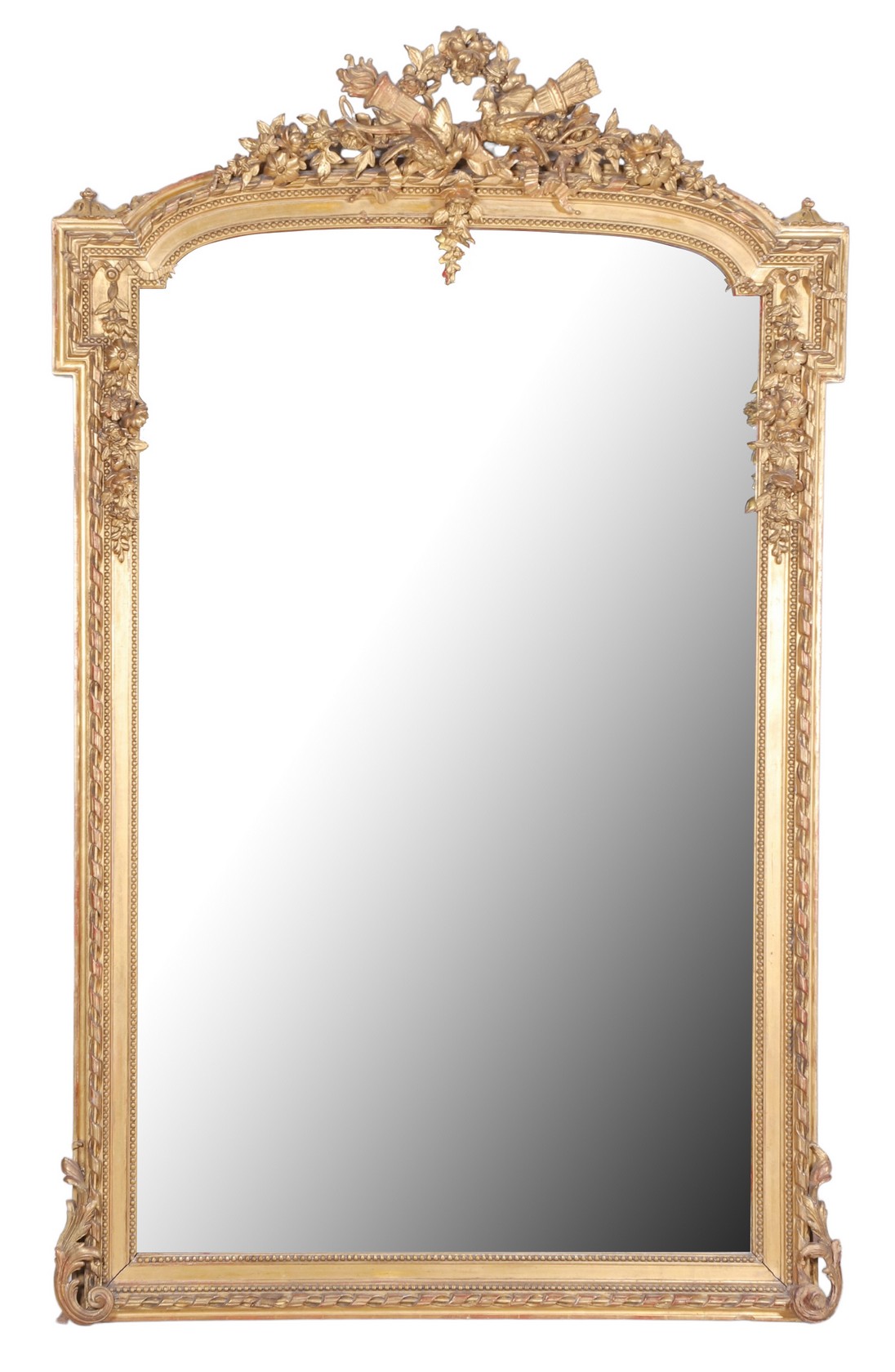 Appraisal: Large French style gilt carved hanging wall mirror crest with