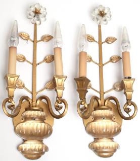 Appraisal: Pair of Gilt Floriform Sconces Bagues Manner Glass flowers vases