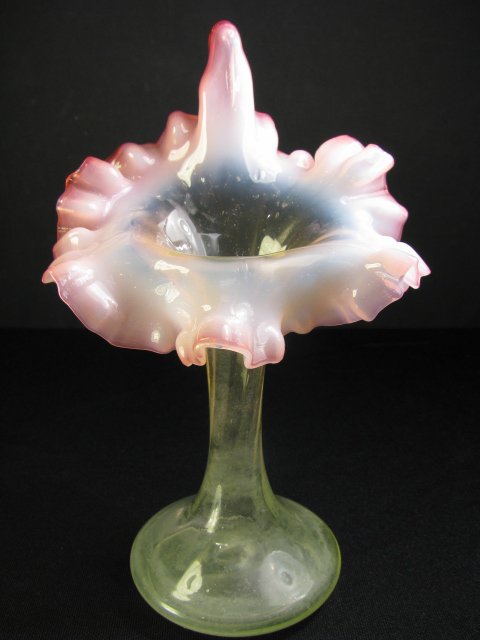 Appraisal: Opalescent to cranberry Vaseline glass Jack in the pulpit vase