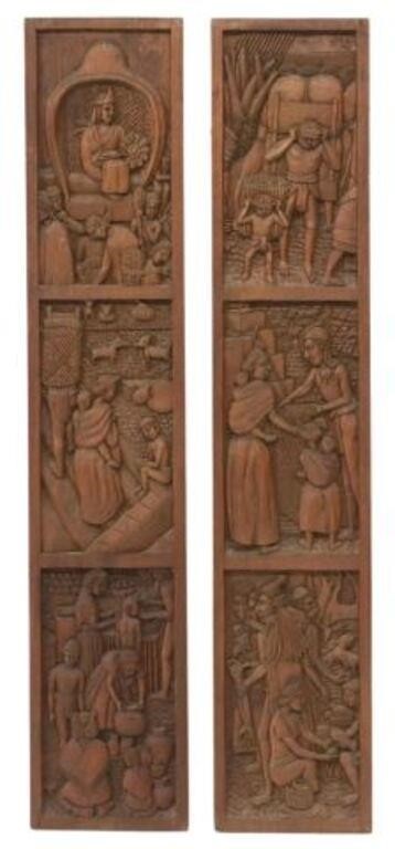 Appraisal: pair Finely carved wood panels Mexico in the manner of