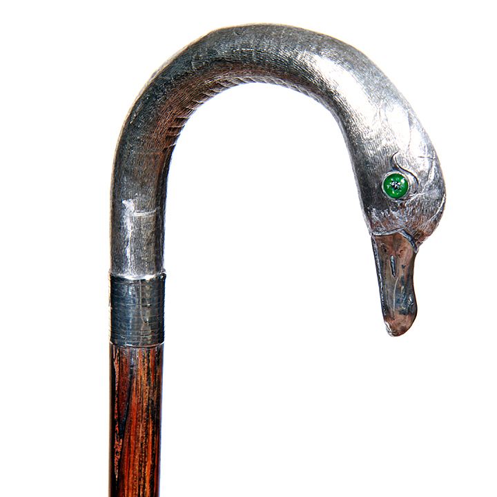 Appraisal: Silver Duck Cane Ca - A silver crook duck handle