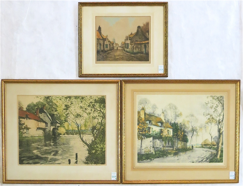 Appraisal: THREE ETCHINGS AND AQUATINTS Two by Paul Emile Lecompte French