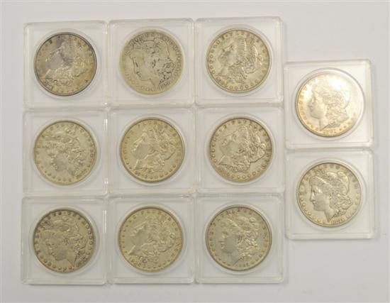 Appraisal: COINS Eleven Morgan Silver dollars - only one duplicate date