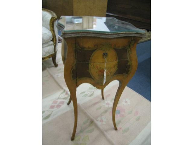 Appraisal: Pair of Italian Handpainted Bedside Stands double drawer mirrored tops