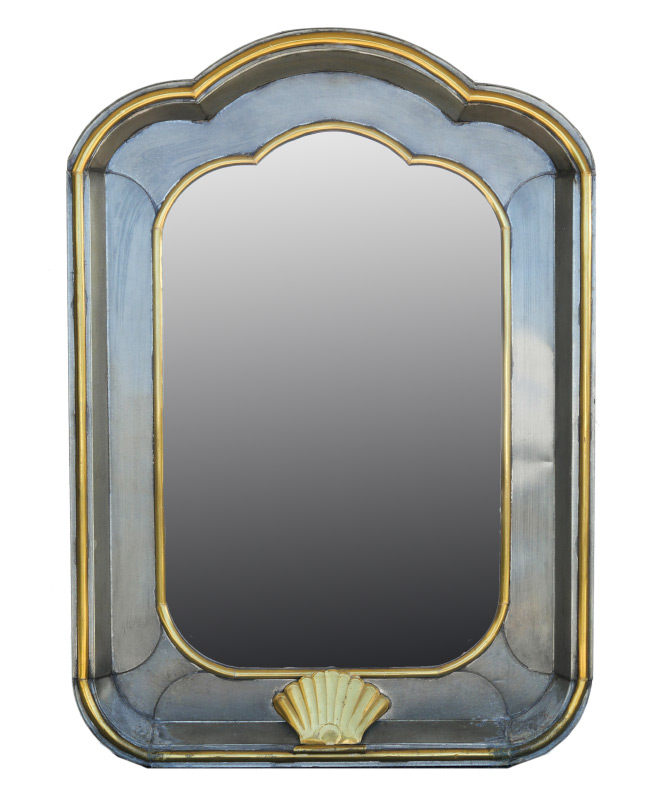 Appraisal: MEXICAN TIN FRAMED WALL MIRROR Shaped tin frame with brass