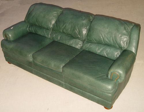 Appraisal: GREEN LEATHER SOFA '' long