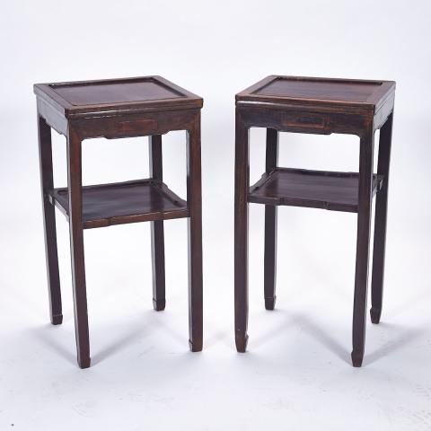 Appraisal: Pair of Hardwood Side Tables Early th Century Raised on