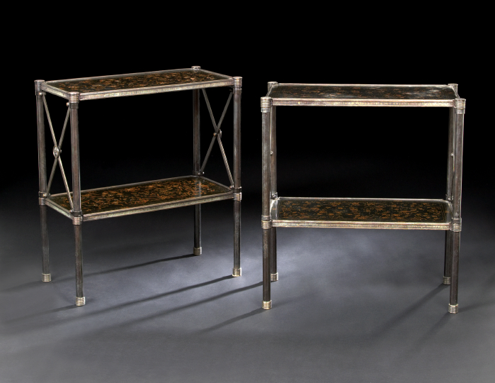 Appraisal: Pair of Directoire-Style Bronzed Metal Tiered Occasional Tables each with