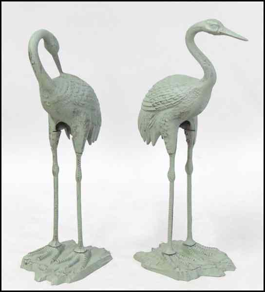 Appraisal: TWO PAINTED METAL CRANES Tallest Height '' Condition No Specific