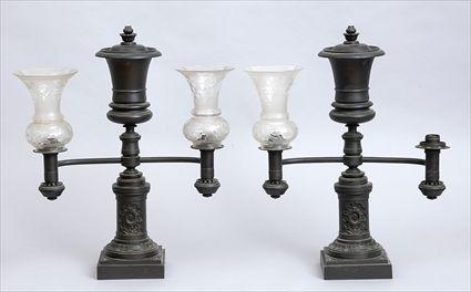 Appraisal: PAIR OF ENGLISH CAST IRON TWO-LIGHT ARGON LAMPS MANUFACTURED BY