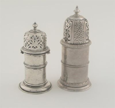 Appraisal: Two Victorian casters the larger 'lighthouse' example with ribbed borders