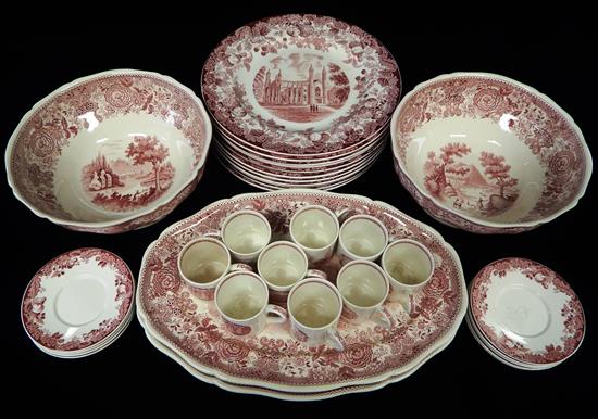 Appraisal: Transferware red and white thirty-three pieces Wedgwood Harvard Tercentenary pattern