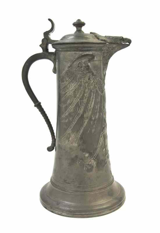 Appraisal: A German Jugendstil Pewter Tankard Kayserzinn decorated with an eagle