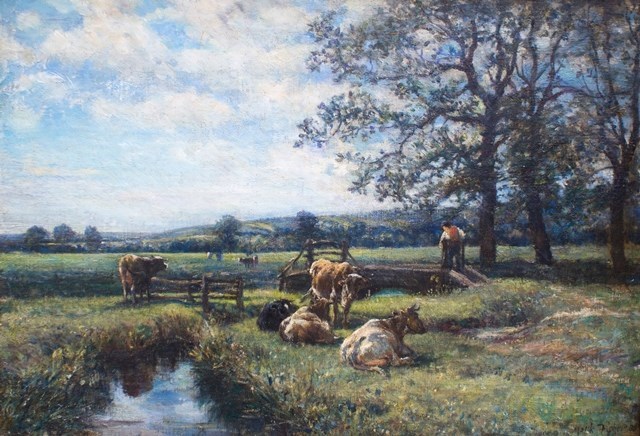 Appraisal: William Mark Fisher - Cattle resting in a summer meadow