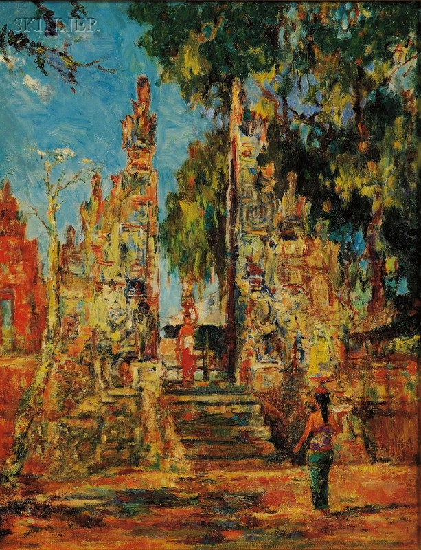 Appraisal: Continental School th Century Balinese Scene Unsigned Oil on canvas