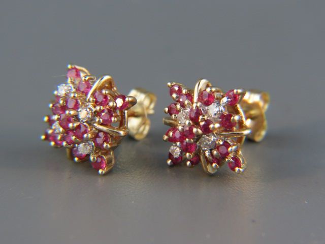 Appraisal: Tiffany Ruby Diamond Earrings each cluster having rubies and diamonds